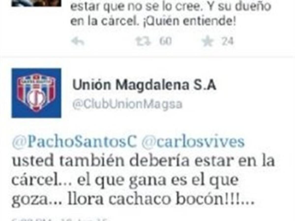 Polémica en Santa Marta por trinos de Pacho Santos y el Unión Magdalena
