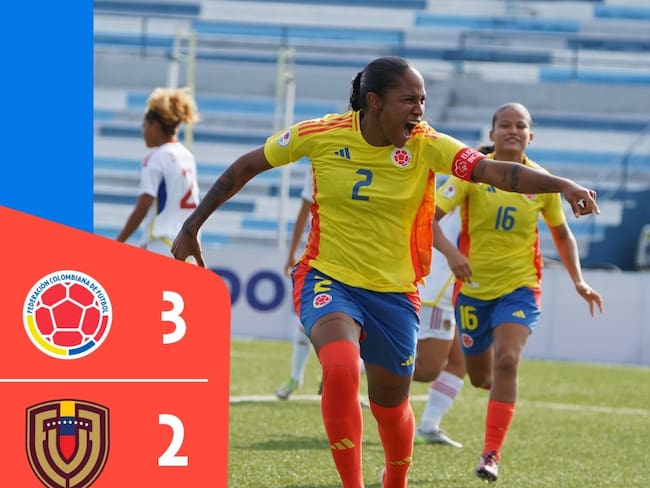 Mary José Álvarez celebra el primer gol de Colombia ante Venezuela / @FCFSeleccionCol.