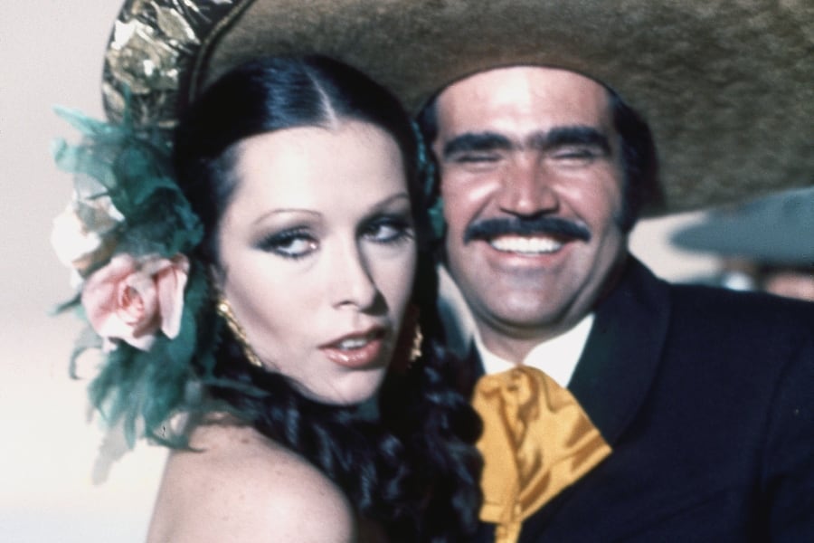 Spanish singer Massiel with mexican singer Vicente Fernandez, Madrid, Spain, 1976. (Photo by Gianni Ferrari/Cover/Getty Images).