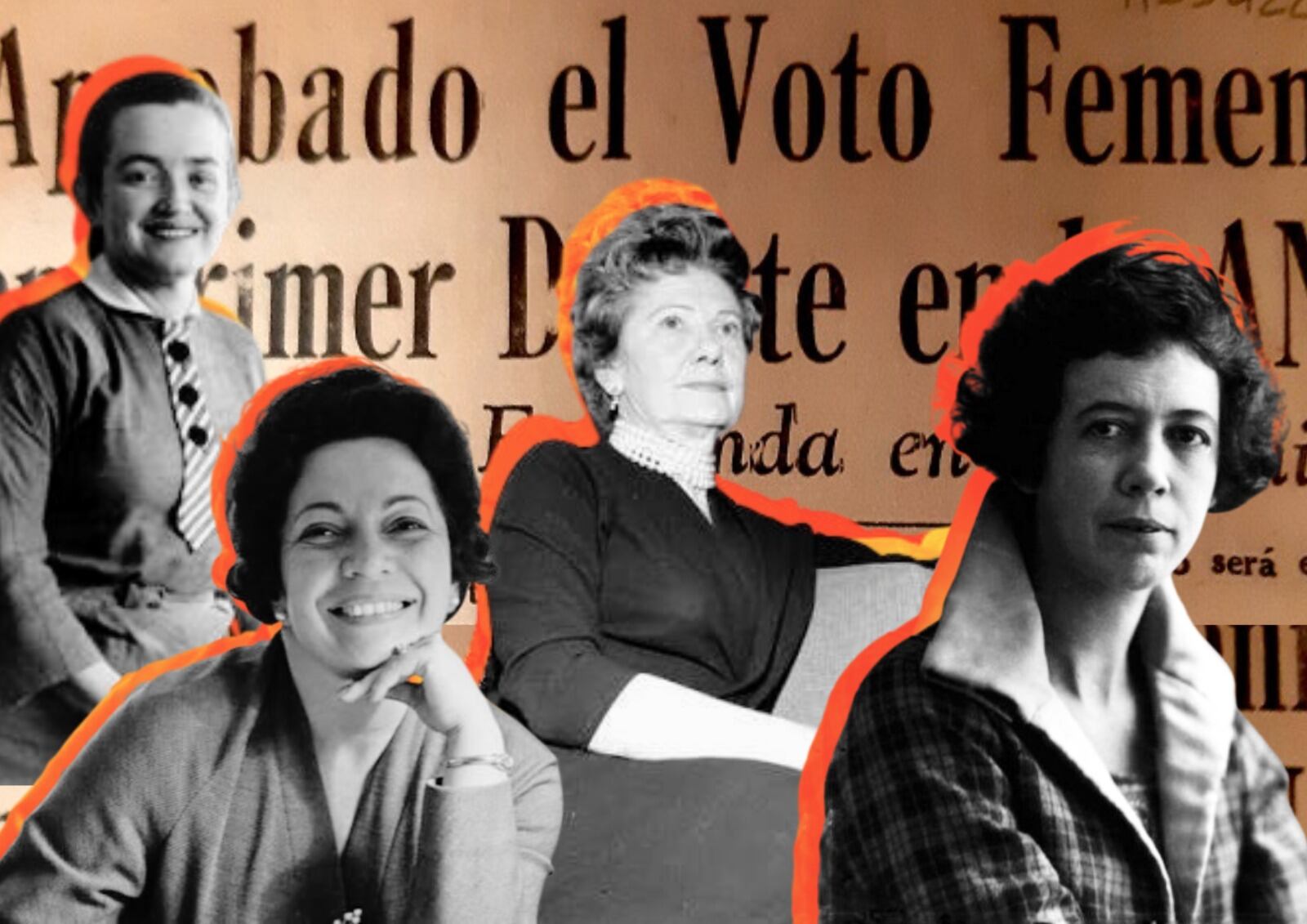 Josefina Valencia, Esmeralda Arboleda, Ofelia Uribe de Acosta y María Cano (de izquierda a derecha)