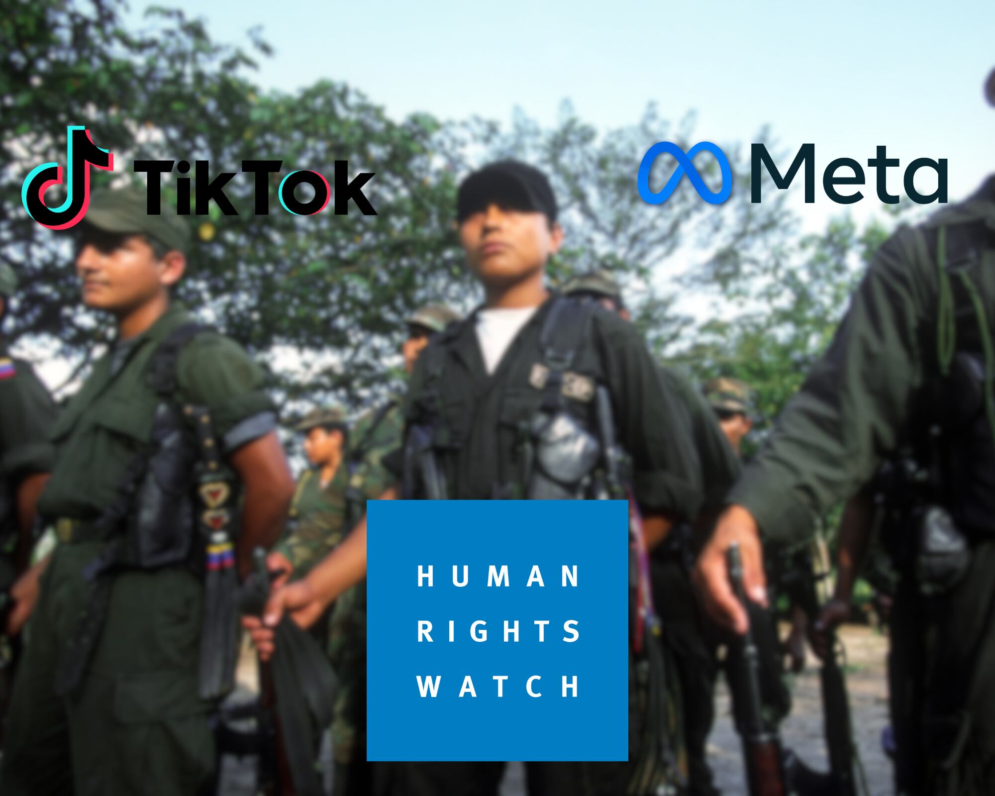 La ONG alertó que las redes sociales no están tomando las medidas suficientes para moderar los contenidos que atraen menores de edad a grupos armados ilegales.
(Foto:   Caracol Radio / Getty / Cortesía HRW - Meta - TikTok )