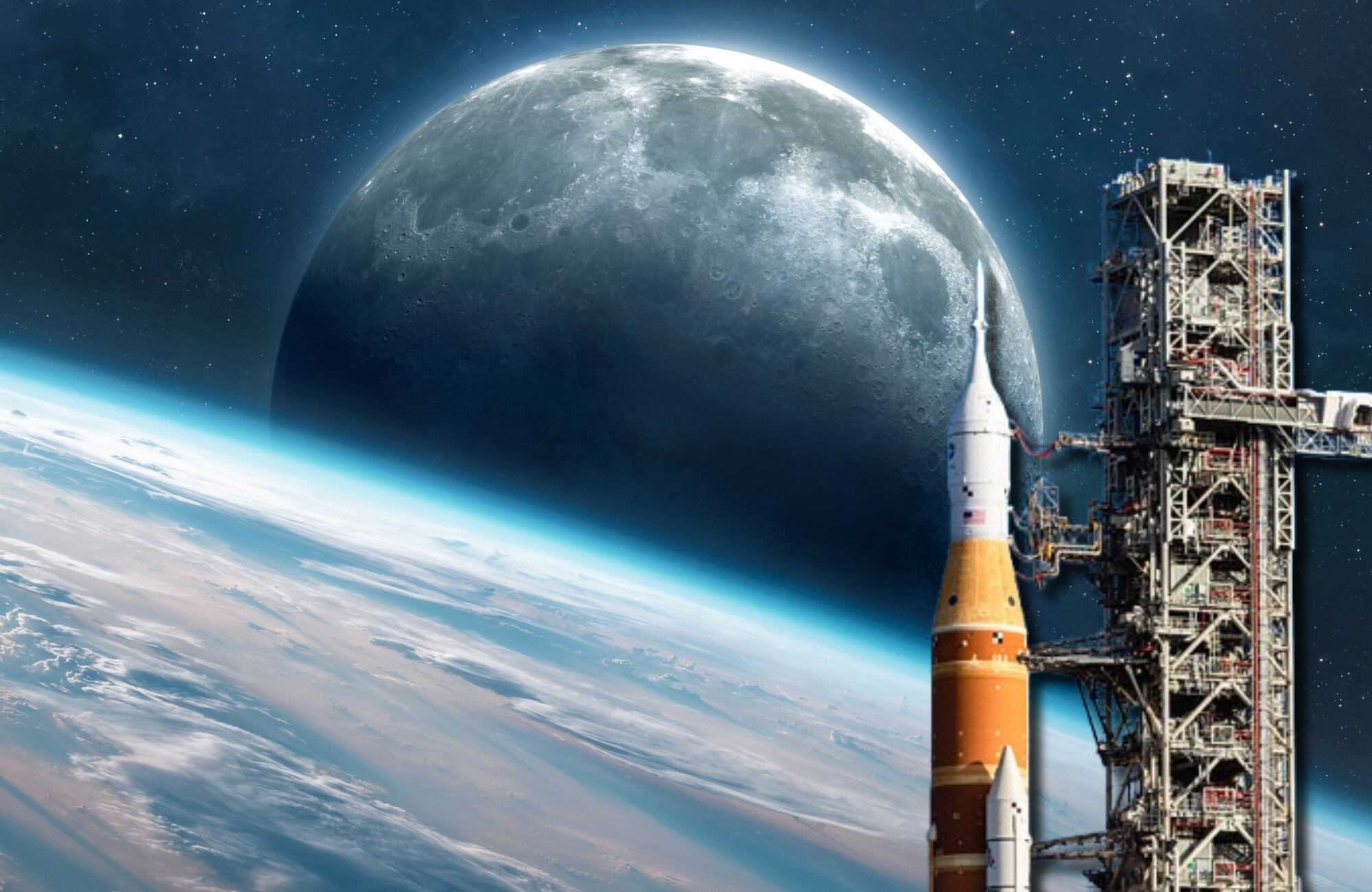 Nave Orión de la Misión Artemis 2, Tierra y Luna. Fotos: (Photo by Mauricio Paiz/NurPhoto via Getty Images) / Getty Images