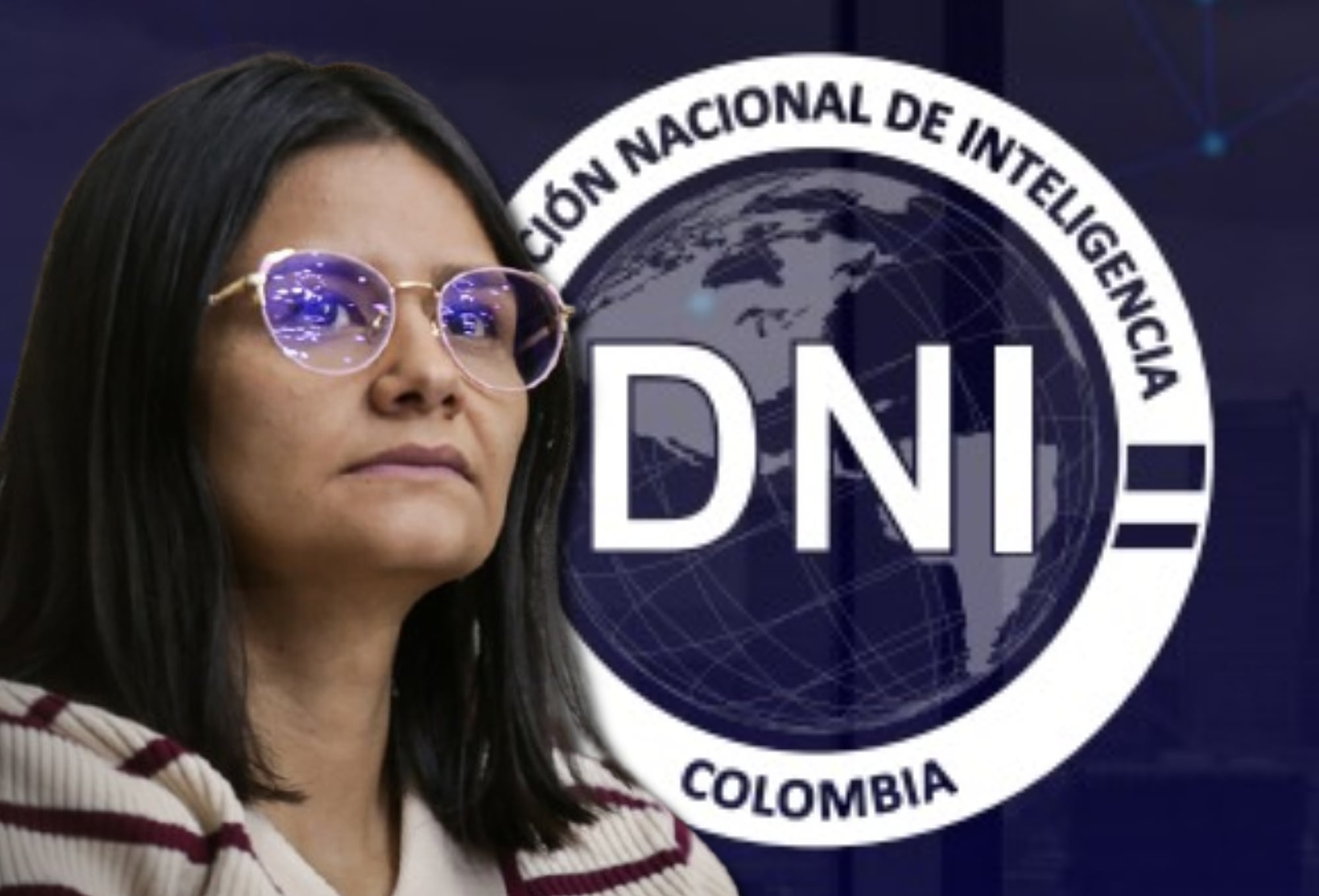 Angie Rodríguez y logo de la Dirección Nacional de Inteligencia. Fotos: (Colprensa - Cristian Bayona) / DNI