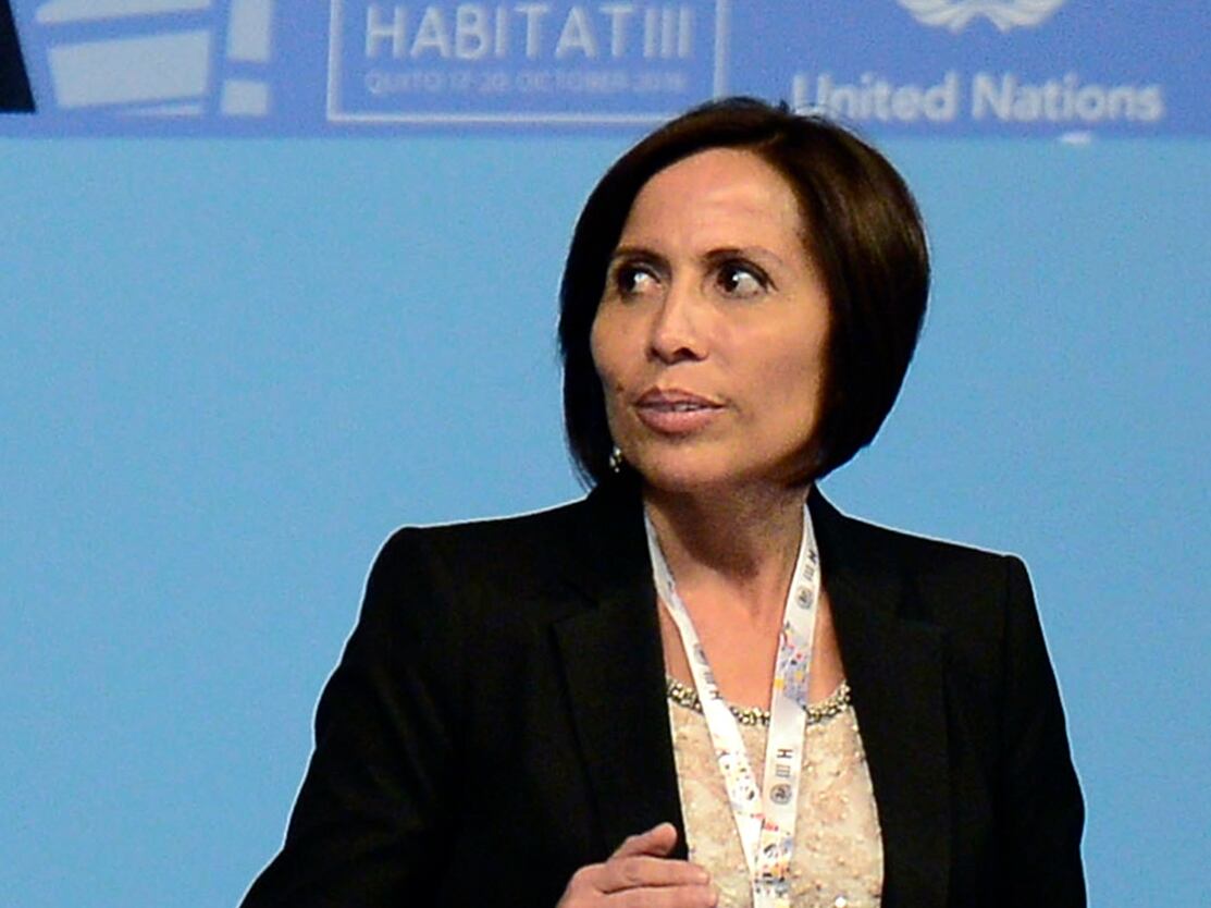The Secretary General of the United Nations' Habitat III Conference on Housing and Sustainable Urban Development, Joan Clos (L), and Ecuador's Housing and Urban Development Secretary Maria de los Angeles Duarte are pictured during the closing ceremony of the Habitat III Conference, at the Culture Palace in Quito, on October 20, 2016.The United Nations adopted a "New Urban Agenda" at the close of Habitat III, a conference on housing and sustainable urban development that follows up on previous world gatherings in 1976 and 1996. / AFP / Juan CEVALLOS        (Photo credit should read JUAN CEVALLOS/AFP via Getty Images)