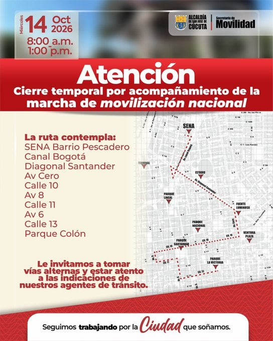 Tenga en cuenta los cierres viales temporales que tendrá Cúcuta este 14 de octubre