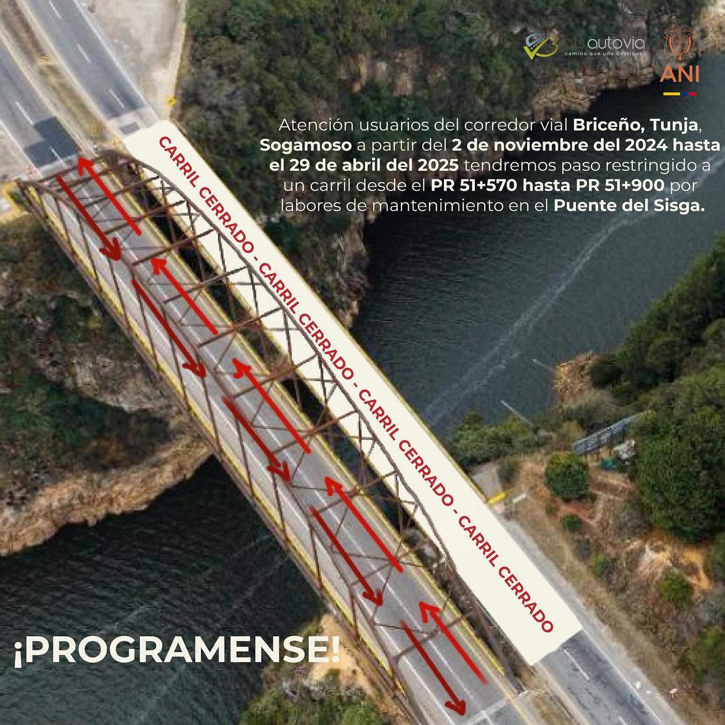 A partir del 2 de noviembre de 2024, cierre parcial del puente del Sisga por mantenimiento impactará la movilidad y economía en Boyacá