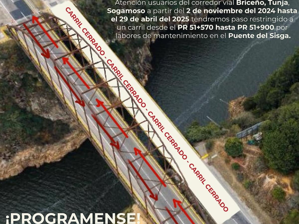 Por 5 meses estará cerrada una calzada del Puente Sisga que comunica a Bogotá con Tunja