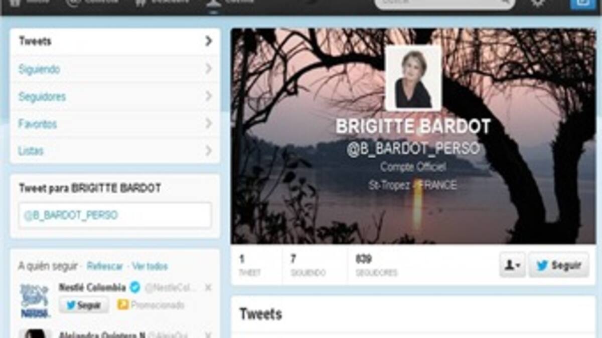 Brigitte Bardot abre cuenta en Twitter en defensa de los animales