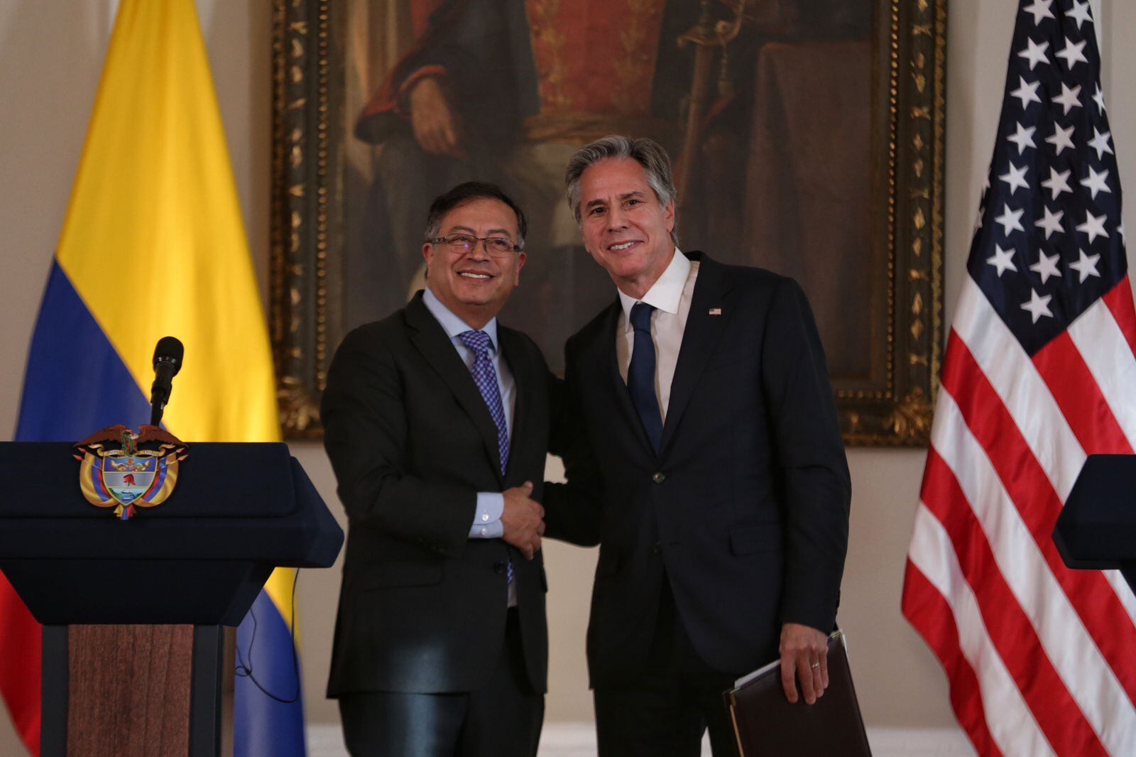 Rueda de Prensa del Presidente Gustavo Petro y Antony Blinken, secretario de estado de Estados Unidos en el Palacio de Nariño. (Colprensa - Camila Díaz)