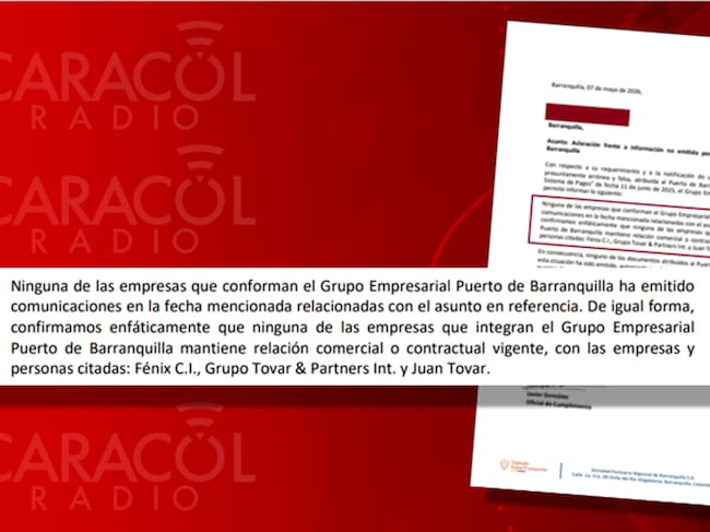 El Puerto de Barranquilla confirmó que no ha tenido ni tiene relación comercial alguna con Juan Guillermo Tovar Niño o alguna de sus empresas.