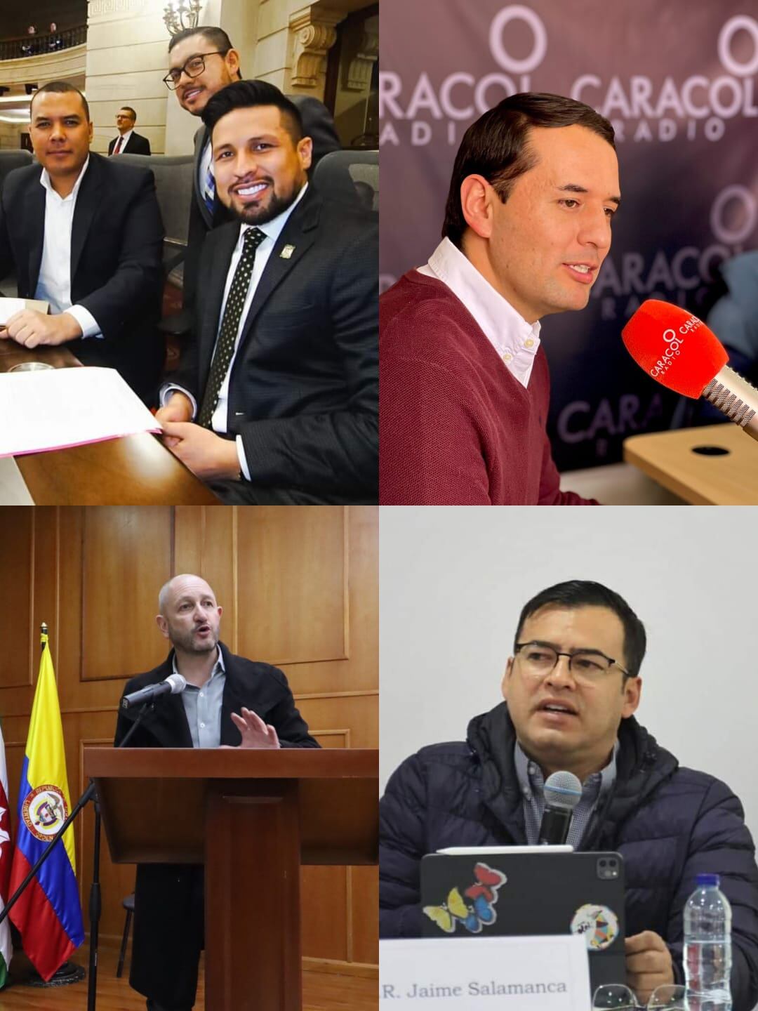 Los representantes boyacenses Eduar Triana, Wilmer Castellanos, Pedro Suárez Vacca y Jaime Raúl Salamanca dieron a conocer su punto de vista sobre la intervención de la Supersalud a la EPS Sanitas / Foto: Caracol Radio.