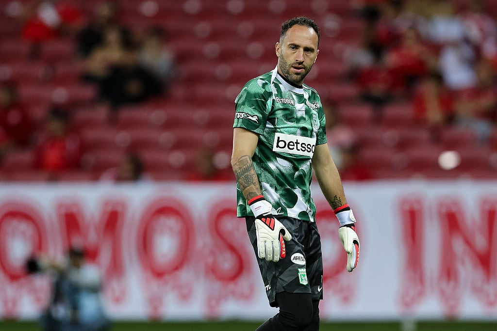 PORTO ALEGRE, BRAZIL - APRIL 10: Goalkeeper David Ospina of Atletico Nacional warms up prior to the Copa CONMEBOL Libertadores Group F match between Internacional and Atletico Nacional at Beira-Rio Stadium on April 10, 2025 in Porto Alegre, Brazil. (Photo by Pedro H. Tesch/Getty Images)