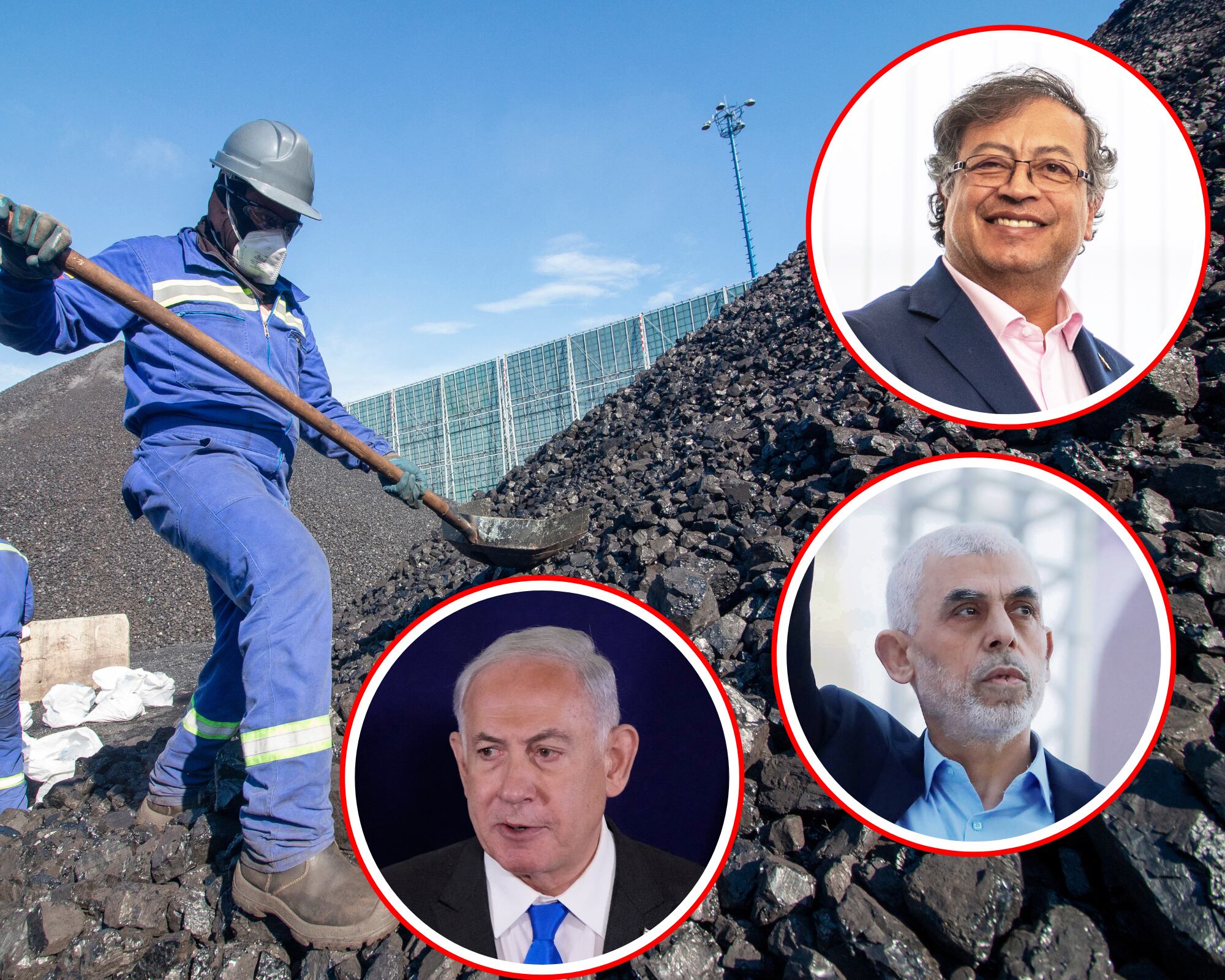 Colombia frena la venta de carbón a Israel. De arriba a abajo: el presidente Gustavo Petro (Colombia), Yahya Sinwar (líder de Hamás) y Benjamín Netanyahu (primer ministro israelí).
(Foto: Getty / Caracol Radio)