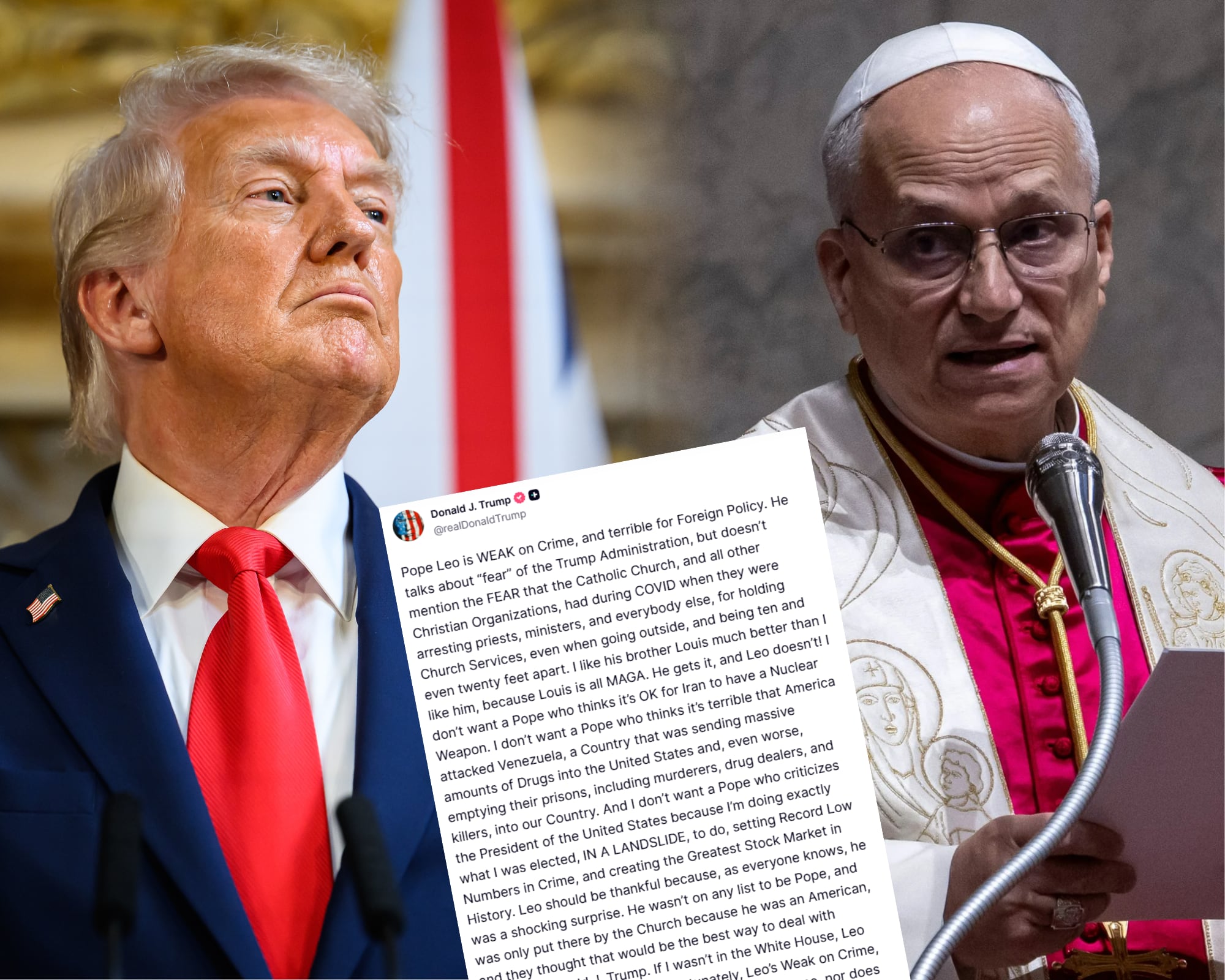 El mandatario estadounidense dedicó un largo post contra el sumo pontífice, quien ha criticado la política migratoria al igual que las decisiones internacionales tomadas por Trump.
(Foto: Caracol Radio / Getty)