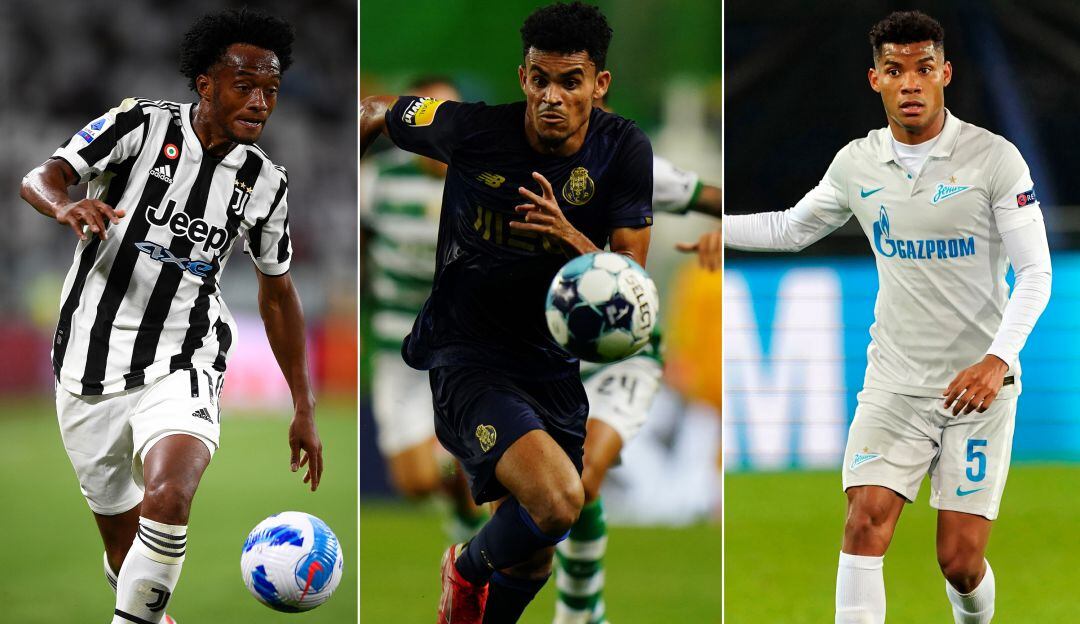 Juan Guillermo Cuadrado (Juventus), Luis Díaz (Porto) y Wilmar Barrios (Zenit)