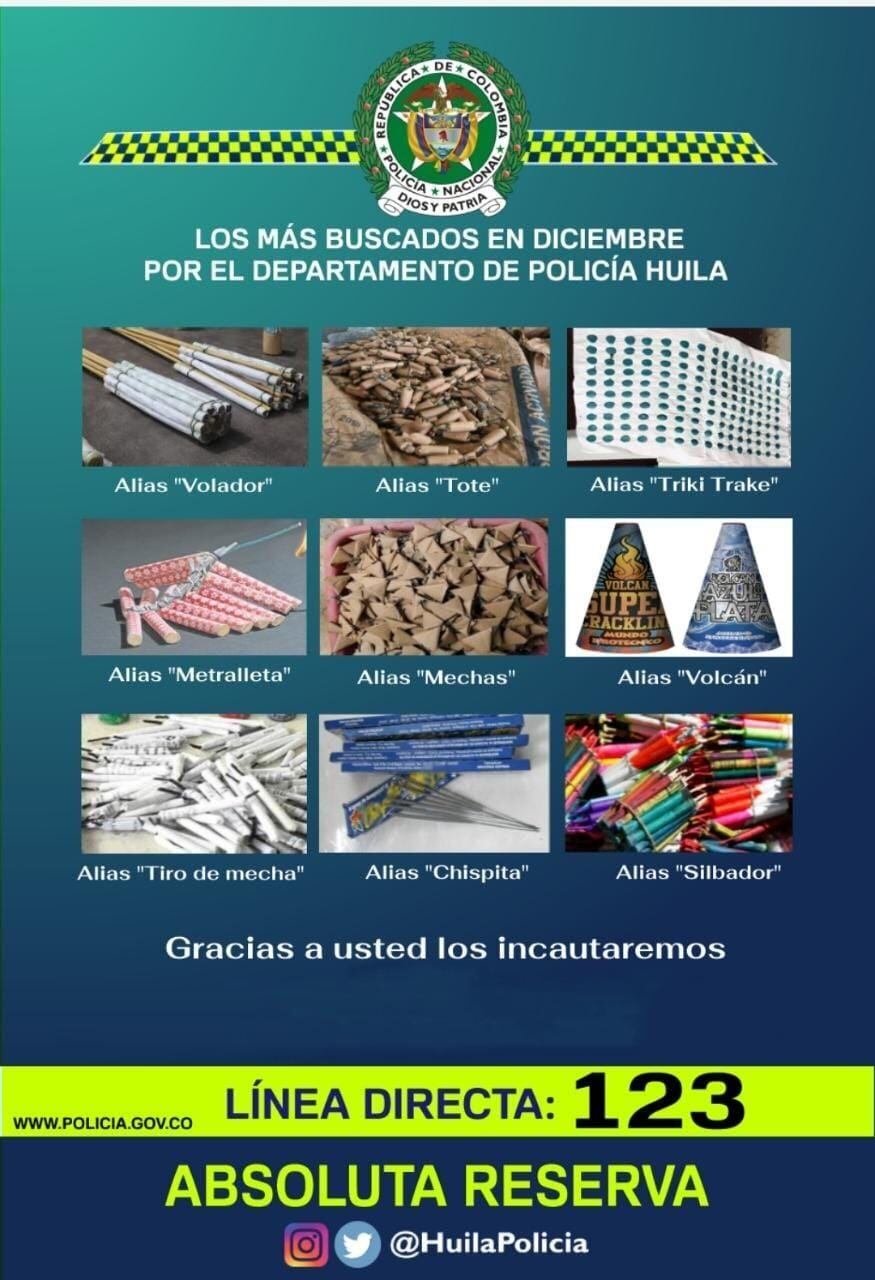 El cartel de los más buscados durante el mes de diciembre hace parte de la estrategia que impulsará el departamento de Policía Huila el próximo 6 de diciembre con ocasión del lanzamiento del plan de seguridad y convivencia para la temporada decembrina.