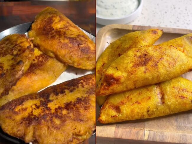 Empanadas de plátano maduro, imágenes  sacadas de cuentas oficiales de TikTok de 'Muscle Sisters' y 'Ñom Ñom'.