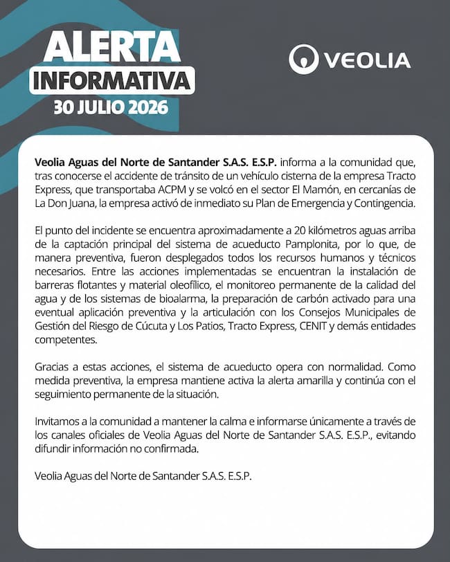 Comunicado de Veolia Aguas del Norte.