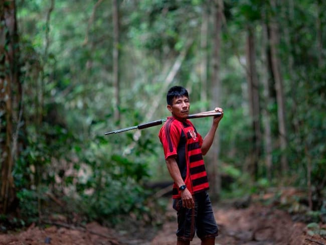 Un indígena patrulla las tierras de su comunidad en el Amazonas brasileño.                   Foto: Getty 