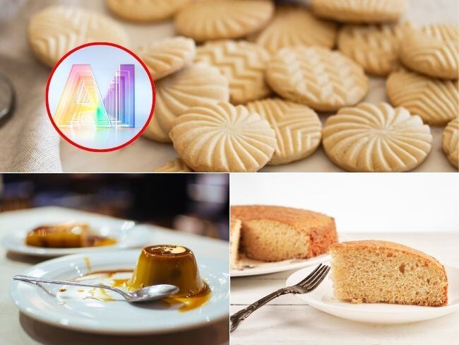 Flan de caramelo, bizcocho de yogur y galletas de mantequilla, imágenes de referencia (Getty Images).