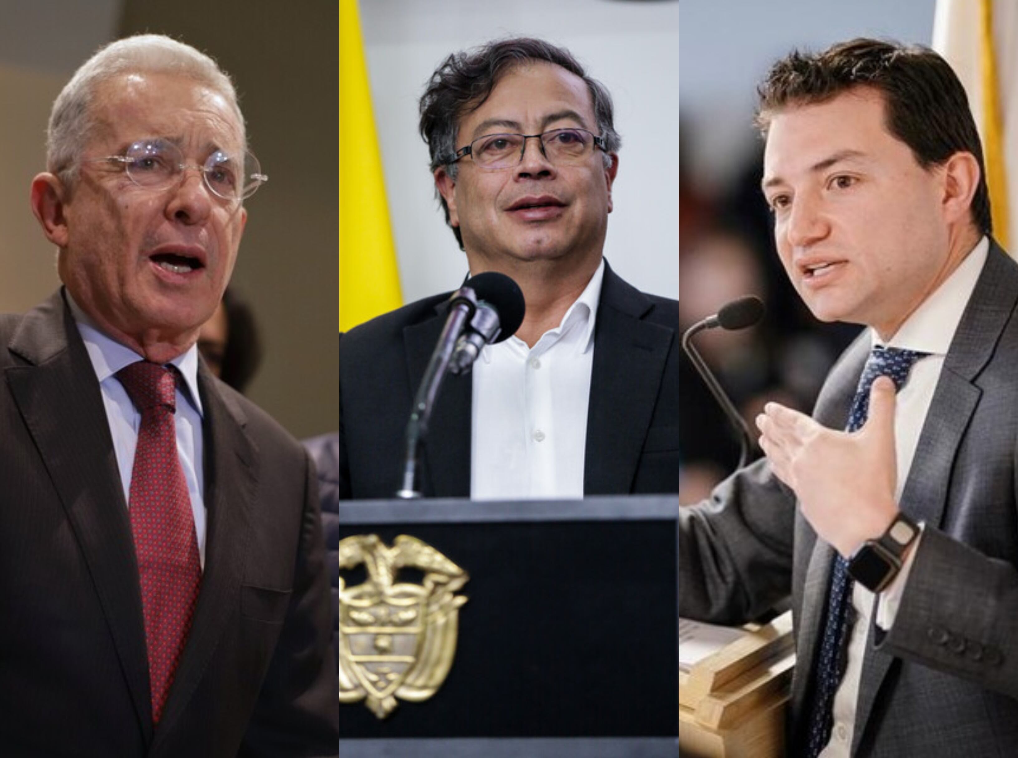 Gustavo Petro, Álvaro Uribe y Felipe Córdoba. Foto: Colprensa.