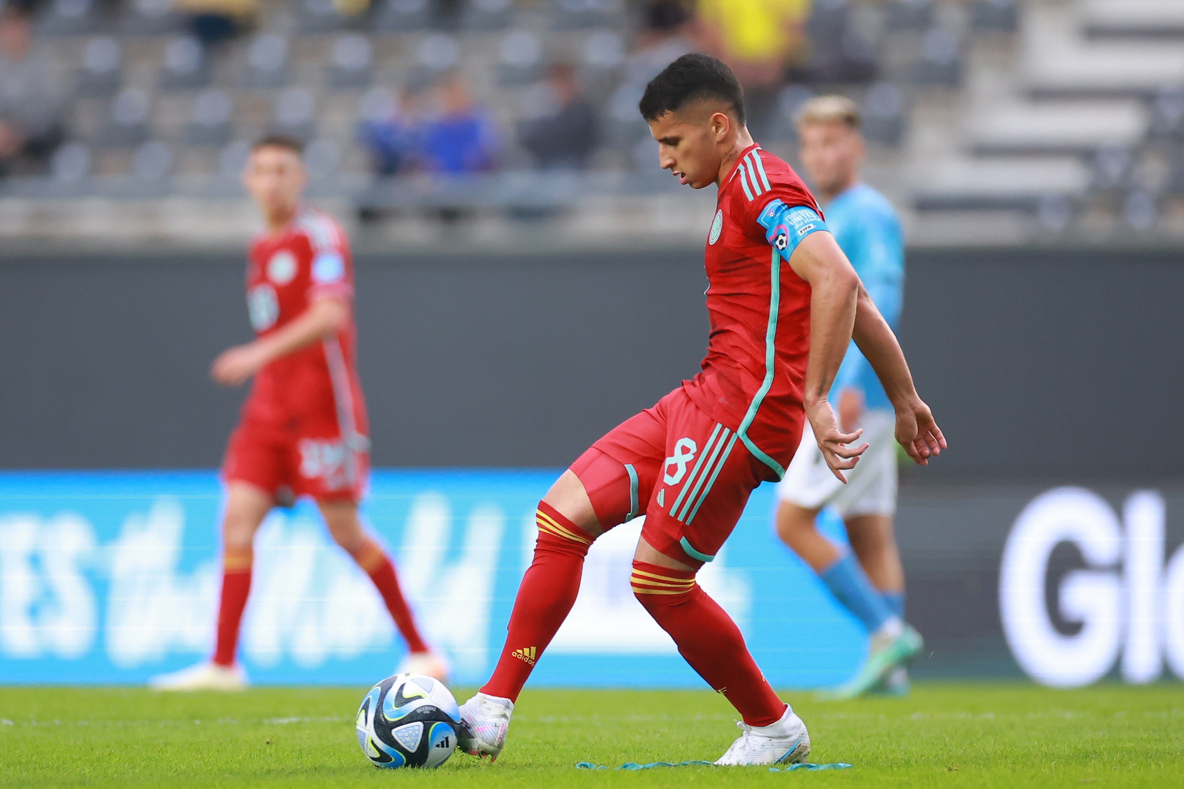 LA PLATA, ARGENTINA - MAY 21: Gustavo Puerta of Colombia passes the ball during the FIFA U-20 World Cup Argentina 2023  Group C match between Israel and Colombia at Estadio Unico Diego Armando Maradona on May 21, 2023 in La Plata, Argentina. (Photo by Hector Vivas - FIFA/FIFA via Getty Images)