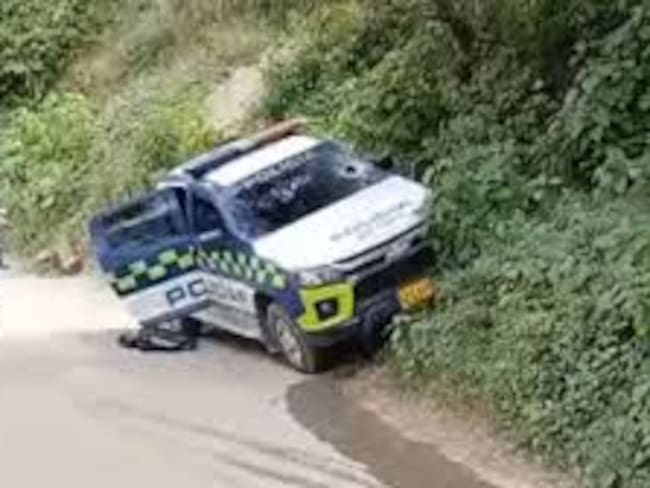 Patrulla de la policía fue atacada a disparos en Buriticá, Antioquia. Foto: Cortesía.