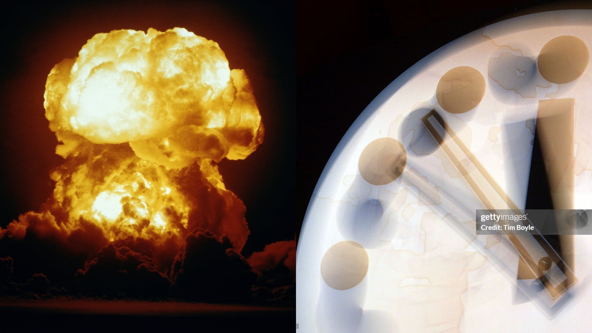 El doomsday clock y una explosión nuclear - Getty Images