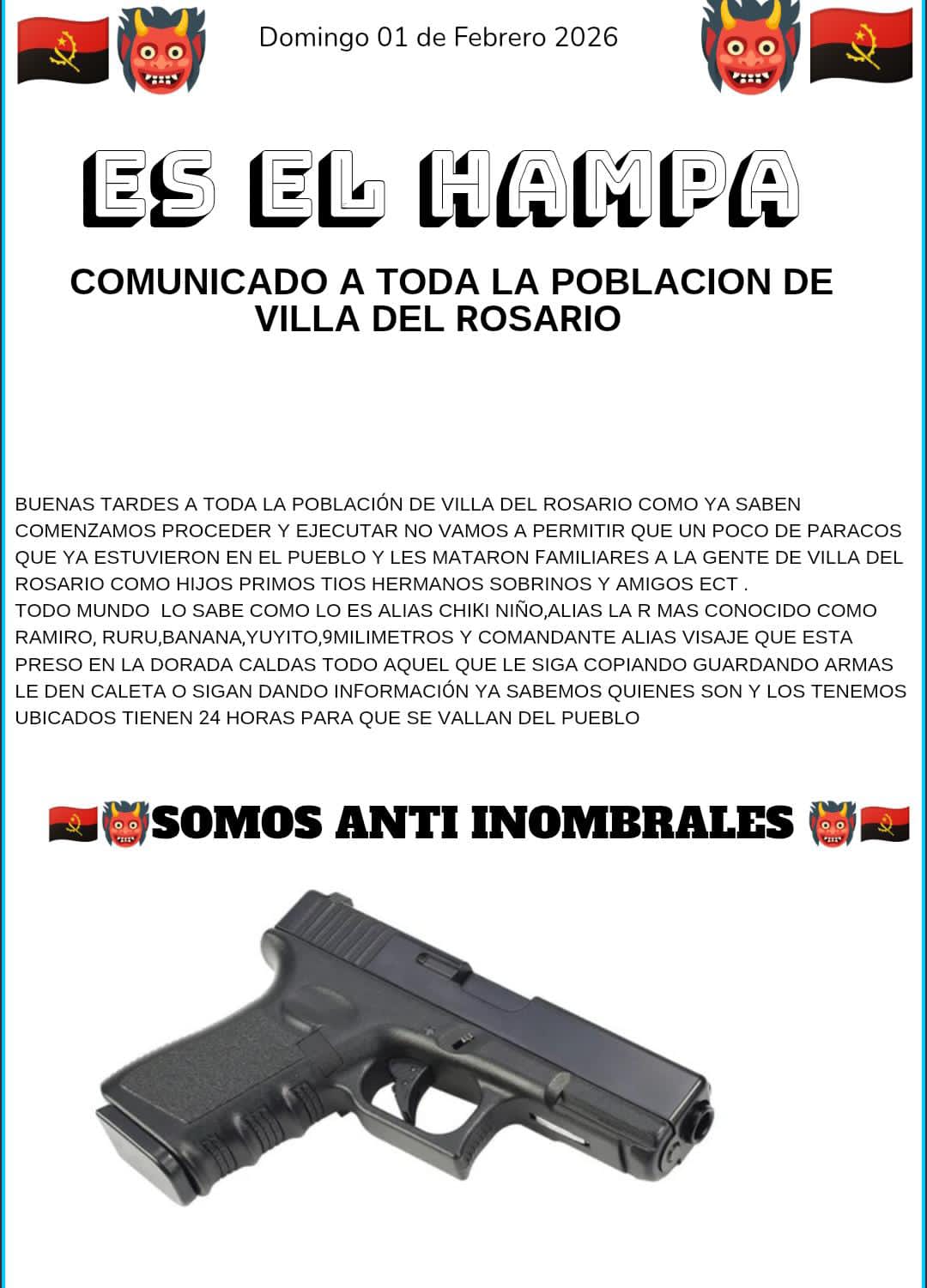 Las autoridades descartan la veracidad de panfleto que circula en Villa del Rosario. / Foto: Cortesía.