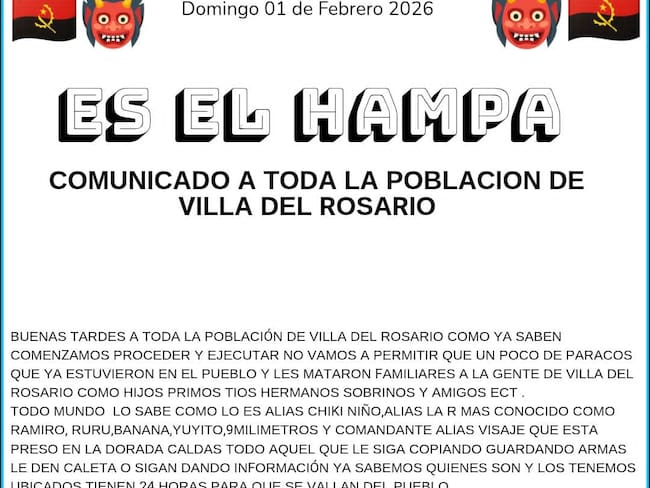 Las autoridades descartan la veracidad de panfleto que circula en Villa del Rosario. / Foto: Cortesía.