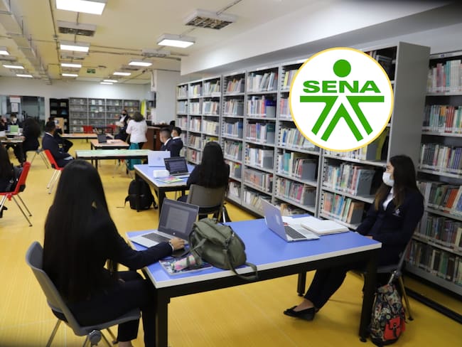 En la imagen se ve el logo y a los estudiantes del Servicio Nacional de Aprendizaje (SENA) / Fotos: Colprensa y redes sociales