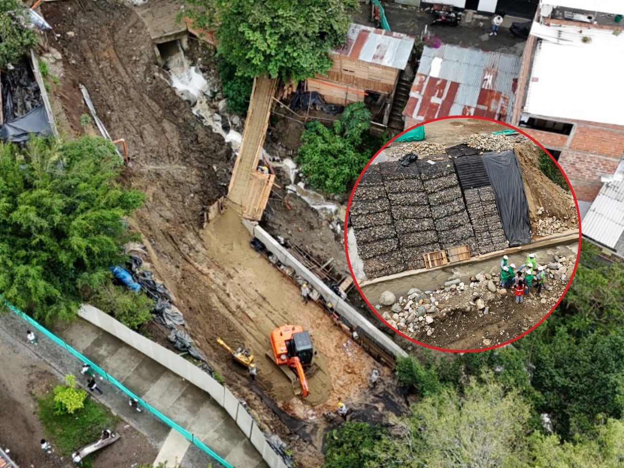 Foto: (quebrada La Aguadita), en el círculo (obras en Altavista) -cortesía.