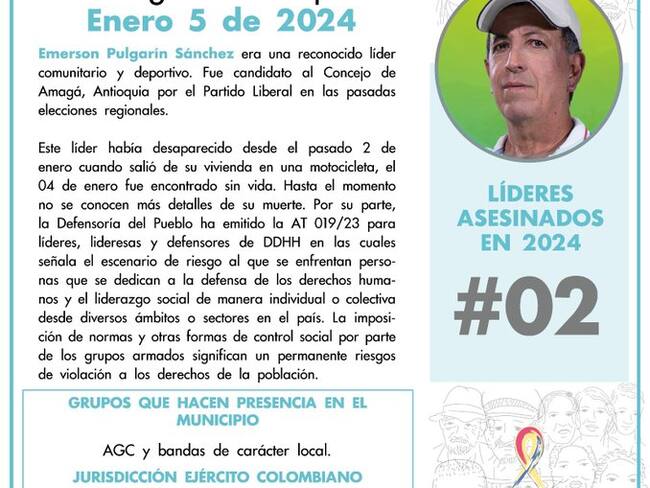 Emerson Pulgarín, líder asesinado. Foto: cortesía Indepaz.