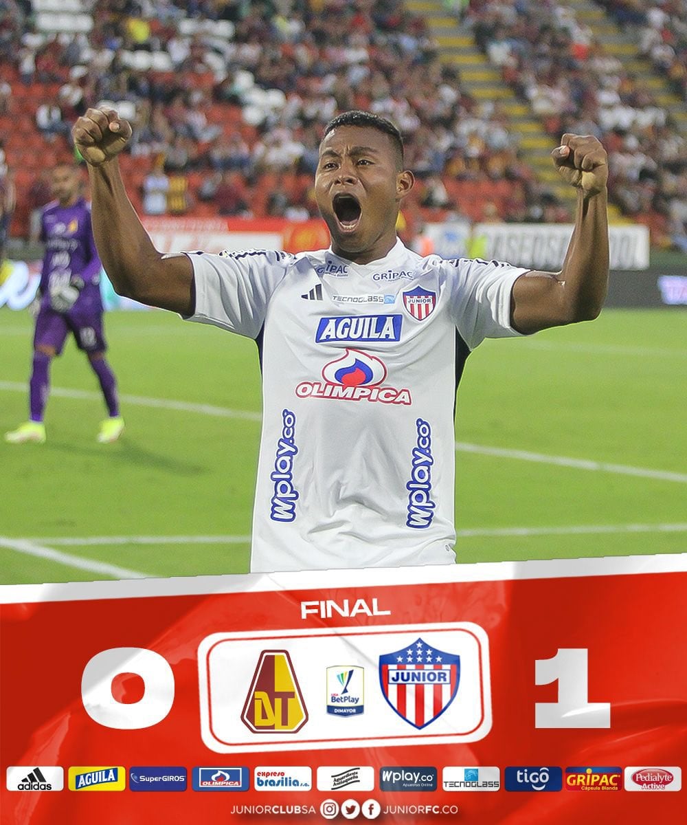 Léider Berrío celebra el gol de la vitoria del Junior en Ibagué / Twitter: @juniorclubsa.