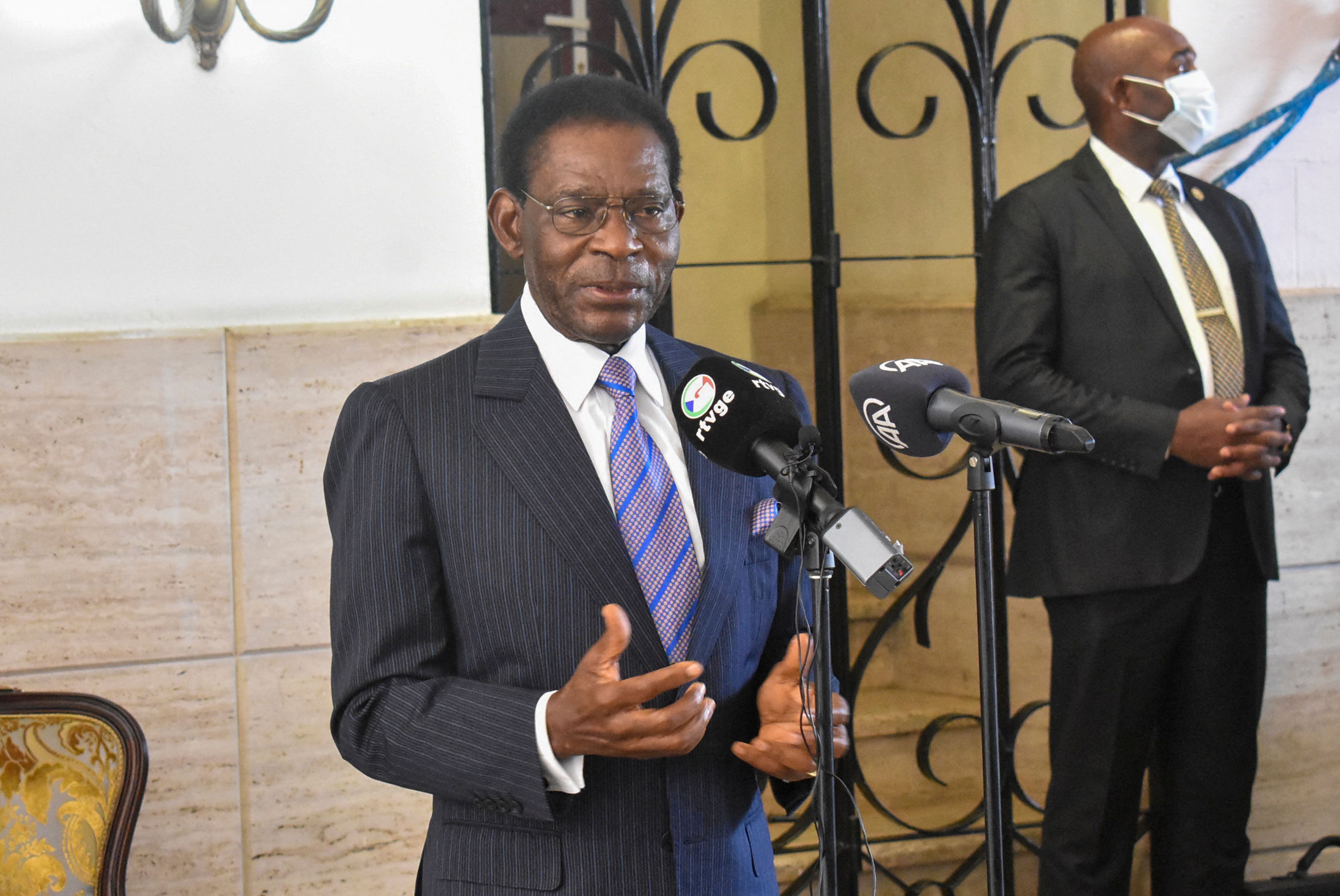 El presidente de Teodoro Obiang Nguema Mbasogo. 
(Photo by SAMUEL OBIANG/AFP via Getty Images)