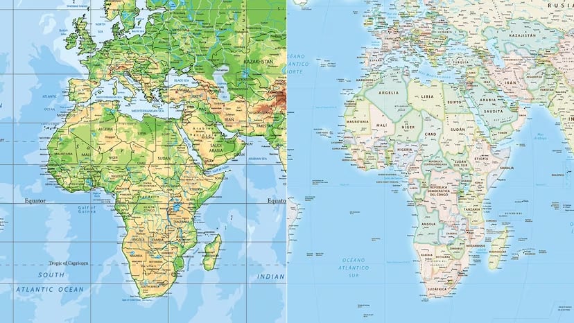 Proyección de África: a la izquierda según Mercator y, a la derecha, según Equal Earth.
(Foto: BardoczPeter / Getty Images/iStockphoto)