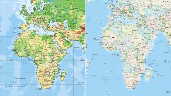Proyección de África: a la izquierda según Mercator y, a la derecha, según Equal Earth.
(Foto: BardoczPeter / Getty Images/iStockphoto)