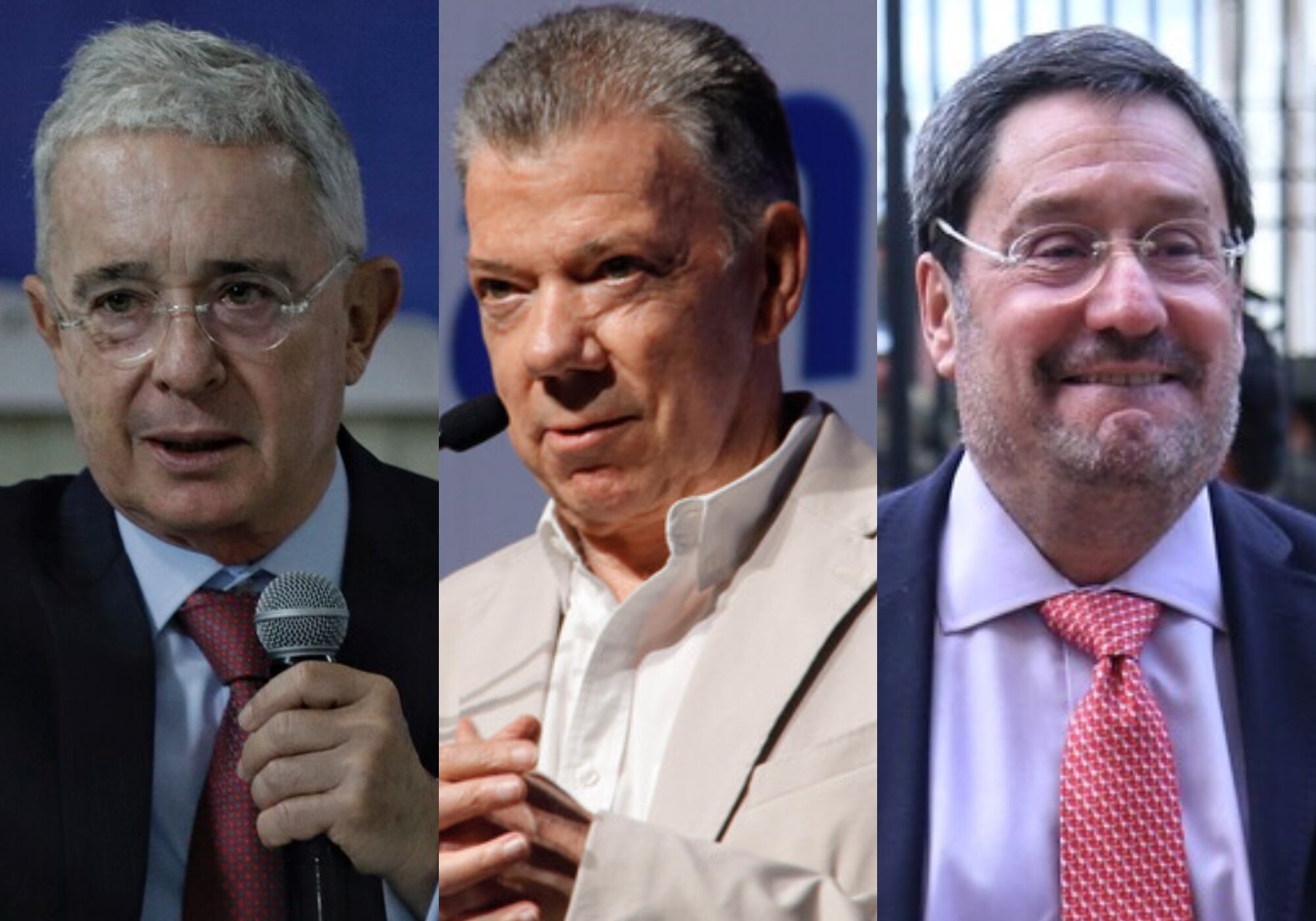 Expresidente Álvaro Uribe, Juan Manuel Santos y Francisco Santos. Foto: Colprensa.