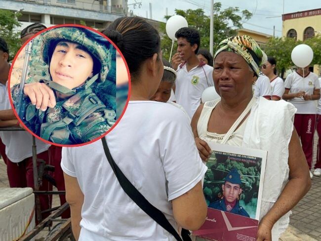 Esther Hernández, abuela del soldado secuestrado Jeison García Rodríguez, durante una marcha en Lorica, Córdoba.