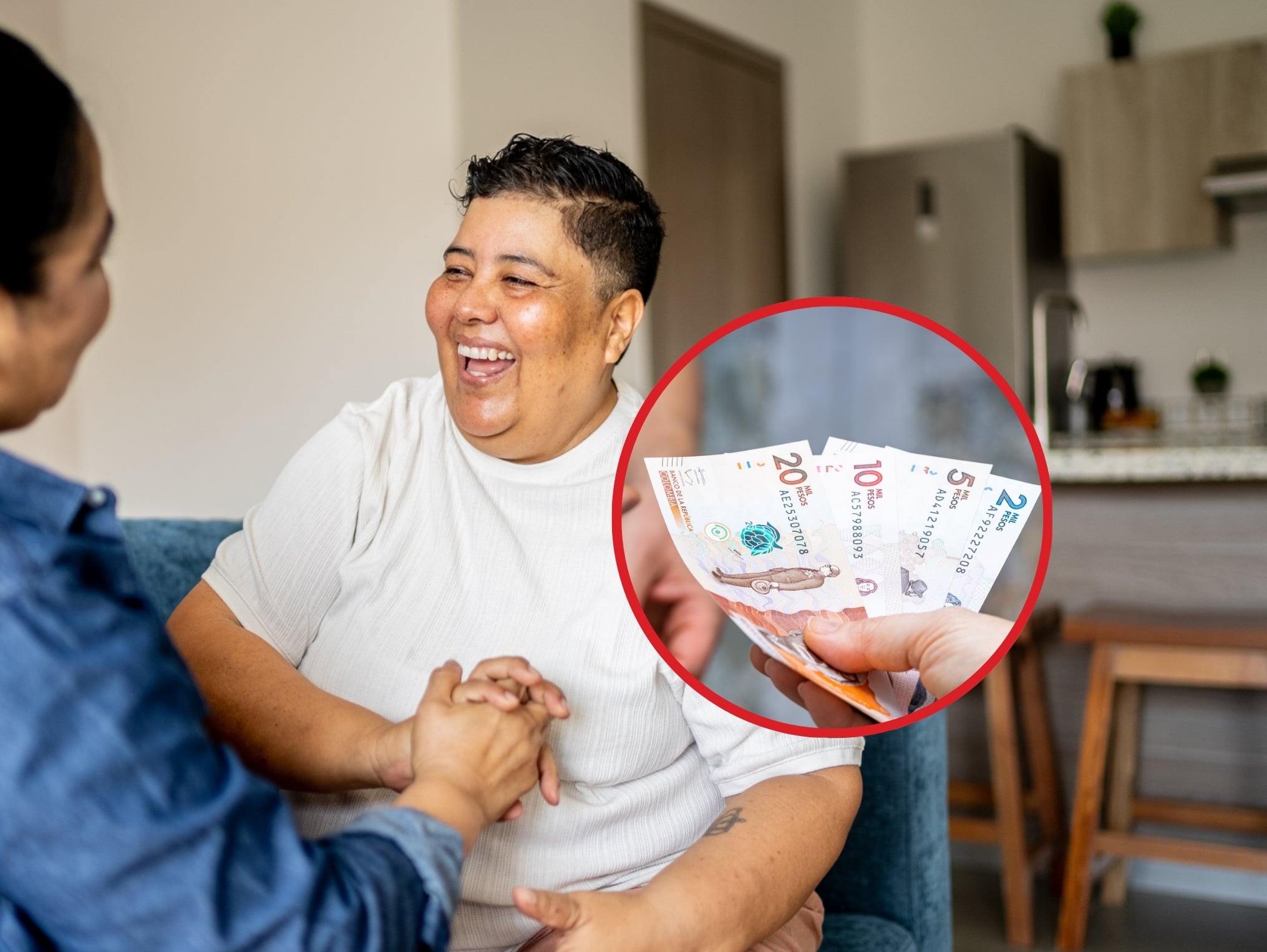 Imágenes de referencia de mujeres felices y alguien recibiendo pesos colombianos (Créditos: Getty Images)