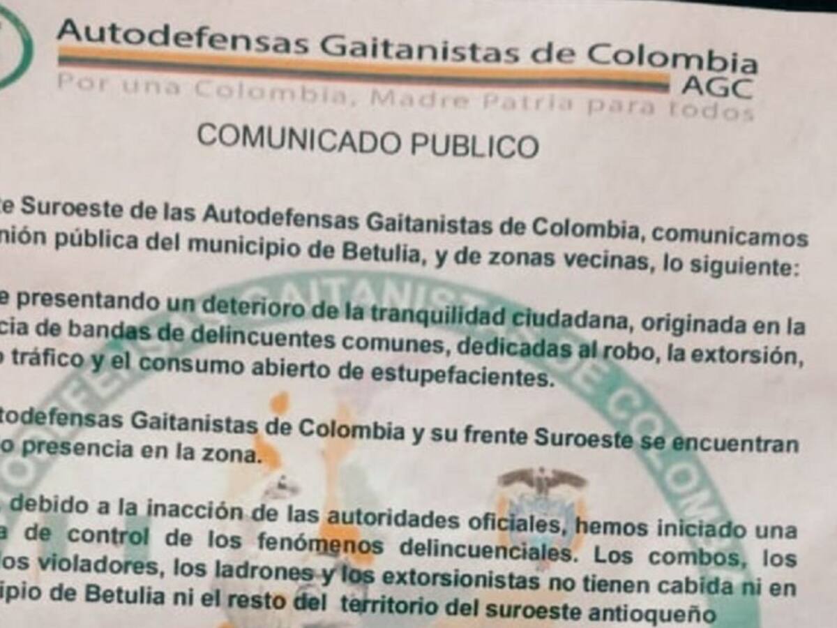 Con panfletos, las AGC amenazan a habitantes de un barrio en Betulia