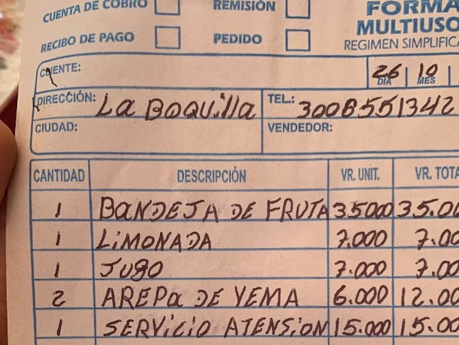 ¿Abuso? A mujer le cobraron más de $70.000 por un desayuno en Cartagena