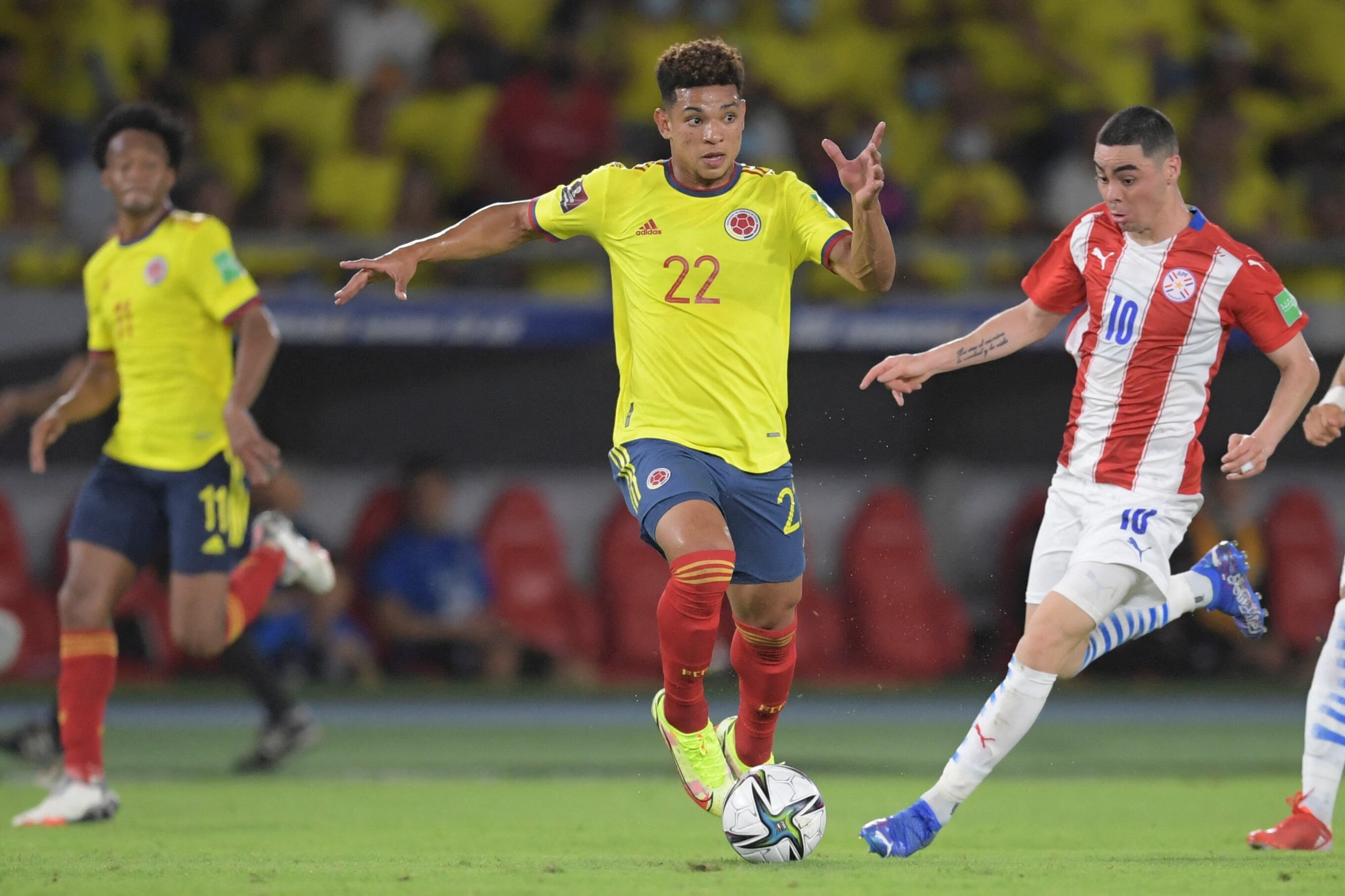 Diego Valoyes con la Selección Colombia. (Photo by Raul ARBOLEDA / AFP) (Photo by RAUL ARBOLEDA/AFP via Getty Images)