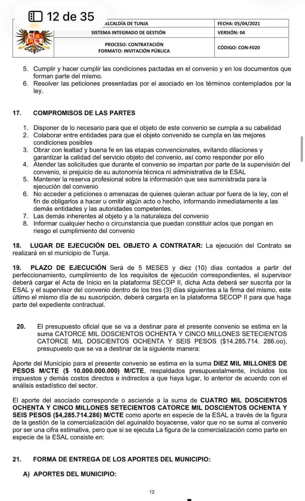 El proceso de licitación para el contrato del Aguinaldo Boyacense 2026 se encuentra en el Secop II