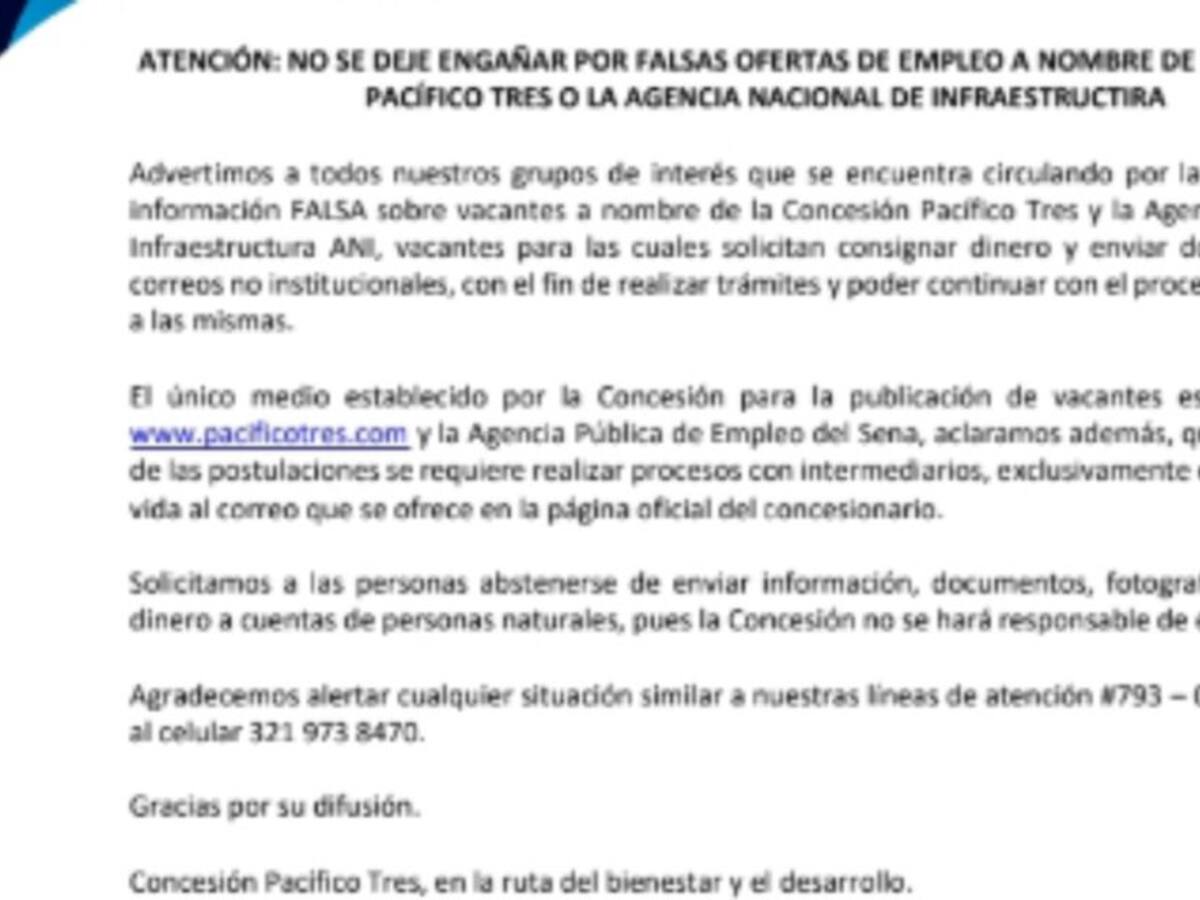 Pacífico III advierte sobre falsas ofertas de empleo a nombre de su entidad