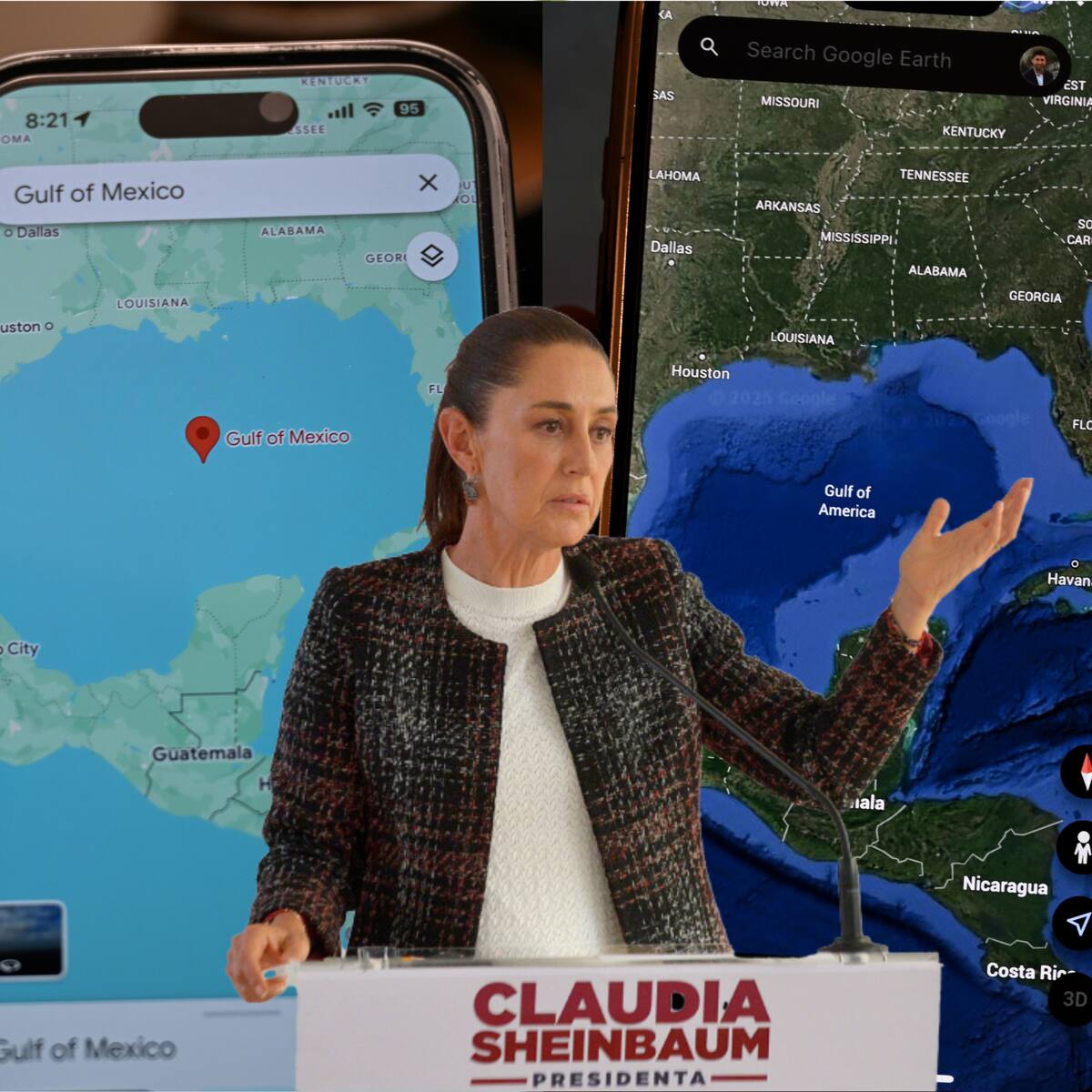 Sheinbaum plantea demandar a Google por cambio al nombre del Golfo de México