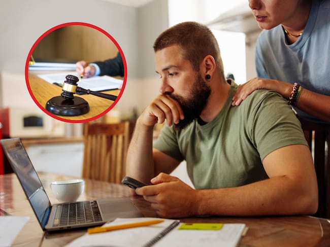 Imágenes de referencia de una pareja revisando un proceso en un computador portatil y otra sobre asuntos judiciales, haciendo alusión a una corte (Crédito: Getty Images)