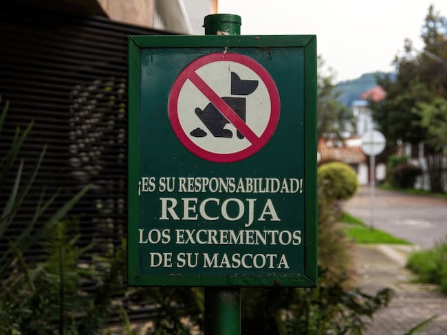 Advertencia para que dueños de mascotas recojan el excremento de sus animales. Foto: Getty Images.