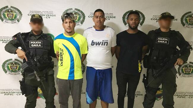 Los ciudadanos venezolanos capturados son: Franyerson José González Villareal, Ely Saul Ortega Rodríguez y Fernando José Sánchez Ariza. Foto: Policía Metropolitana de Cartagena.