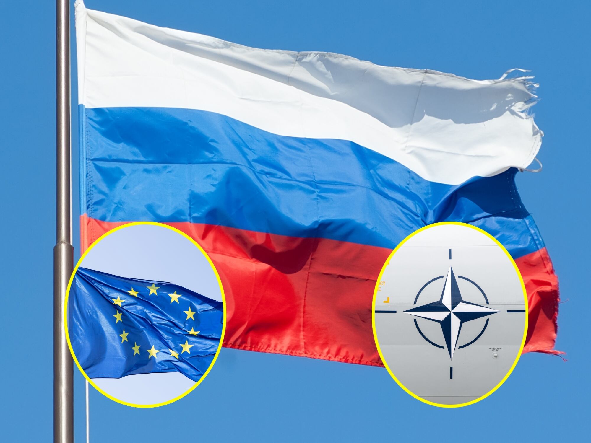 Bandera de Rusia, Unión Europea y OTAN. I Foto: Getty Images.